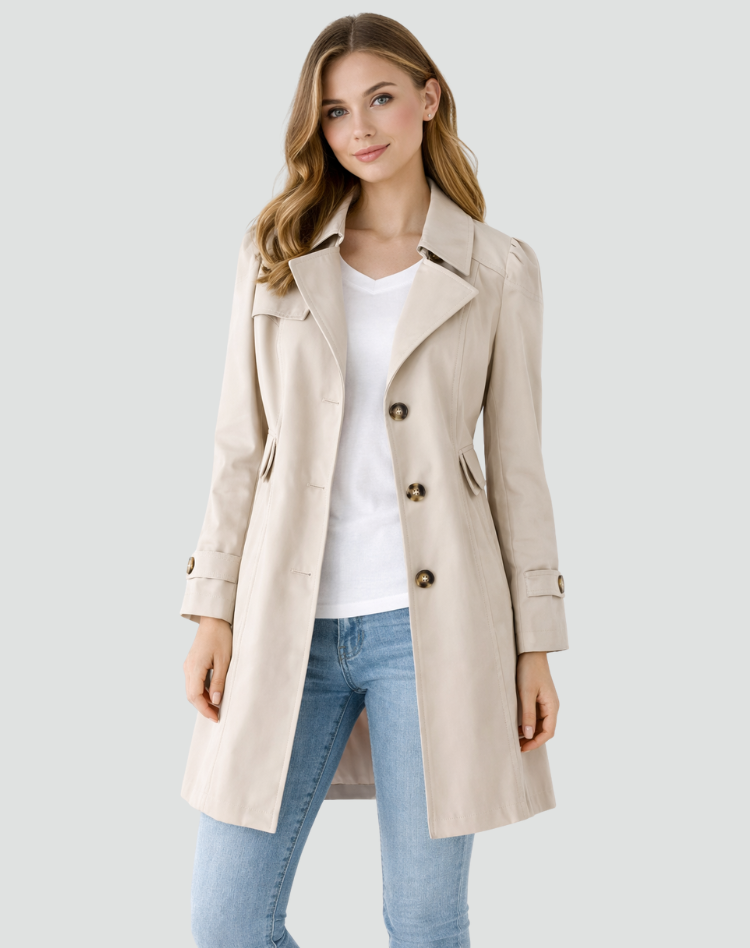 Madalena | Women’s Slim-Fit Lightweight Classic Trench Coat with Lapel Collar