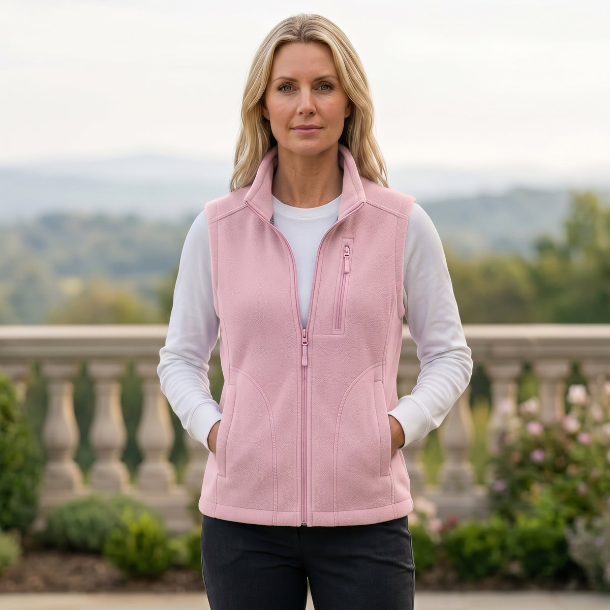 Stand Collar Layering Vest with Side Pockets for Women