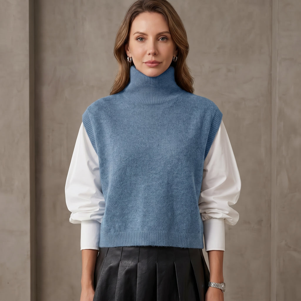 High-Neck Sweater Vest with Ribbed Armholes for Women
