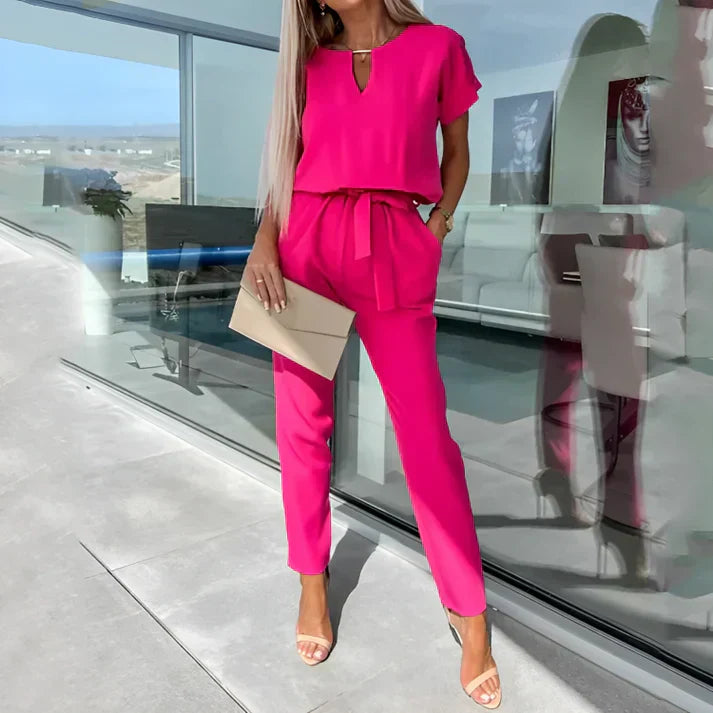 Matching Two-Piece Set with Tie Waist Pants for Women