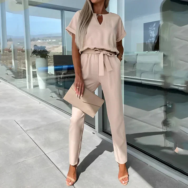 Matching Two-Piece Set with Tie Waist Pants for Women