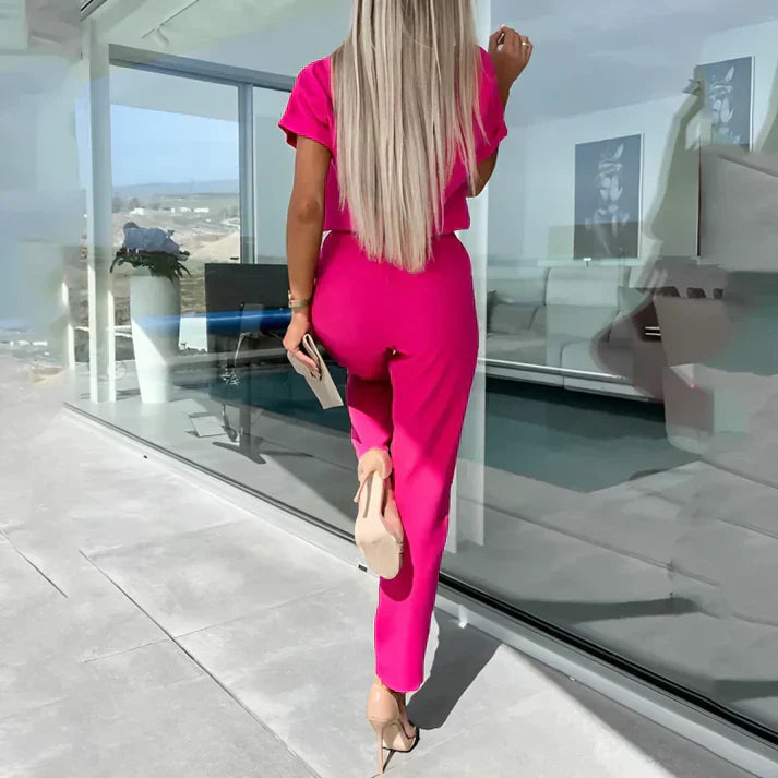 Matching Two-Piece Set with Tie Waist Pants for Women