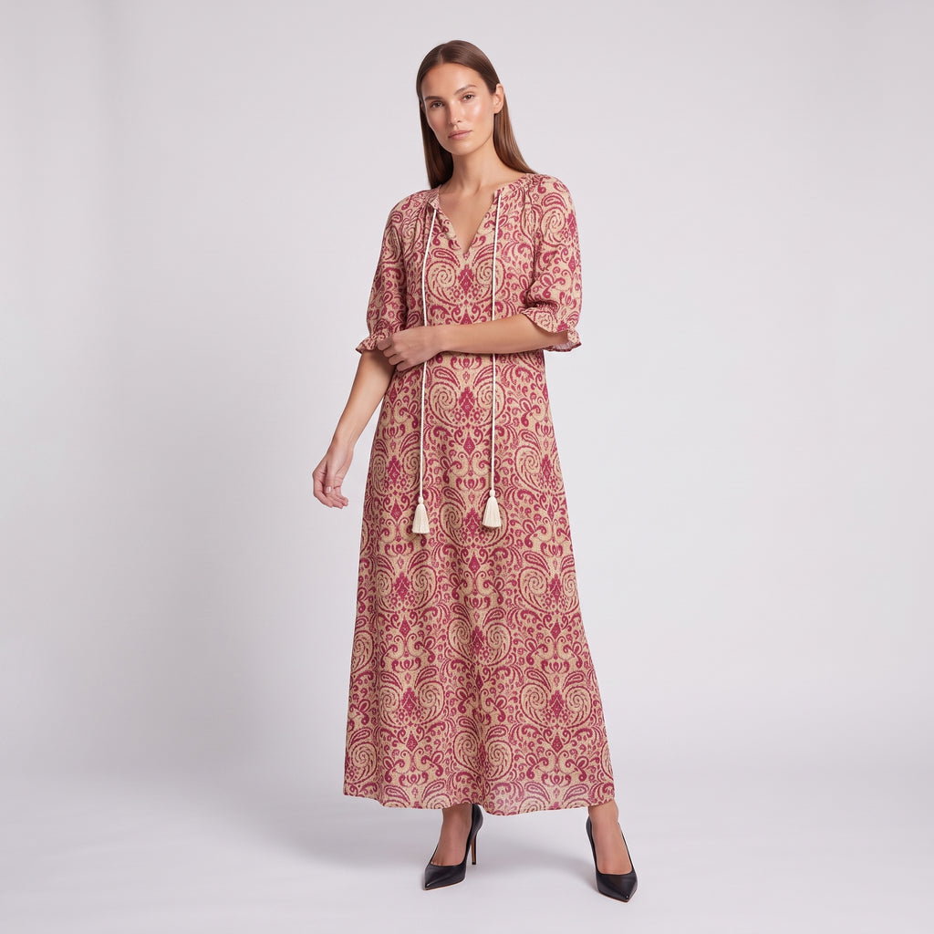 Floral Maxi Dress with Tassel Tie Neckline for Women