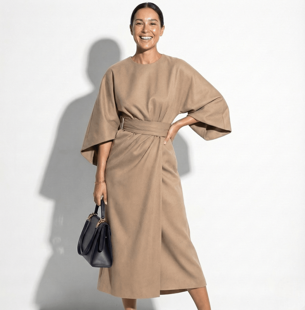 Maxi Dress with Kimono Sleeves and Waist Belt for women