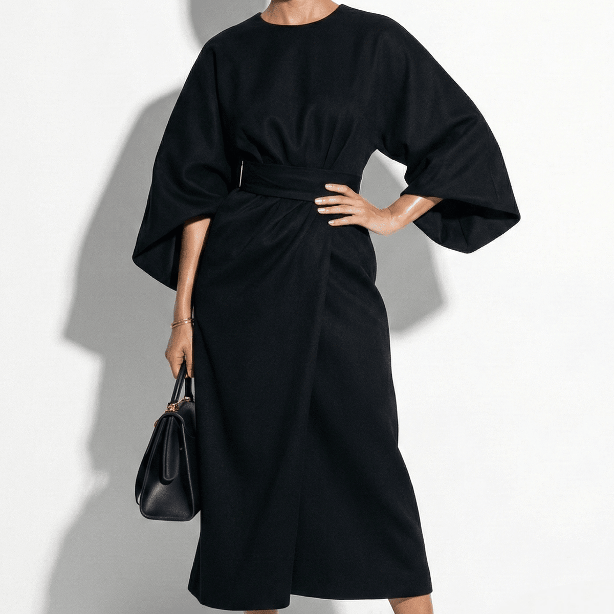 Maxi Dress with Kimono Sleeves and Waist Belt for women