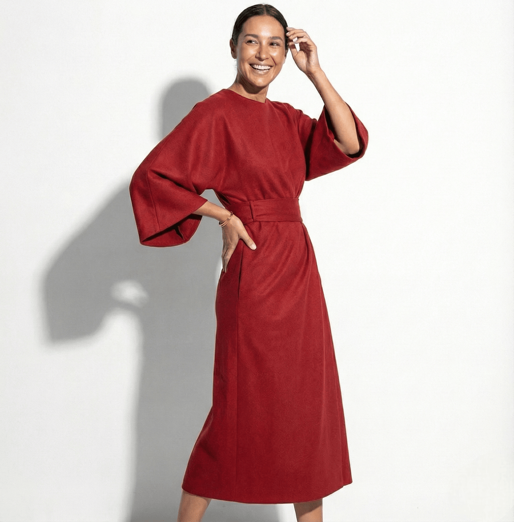 Maxi Dress with Kimono Sleeves and Waist Belt for women