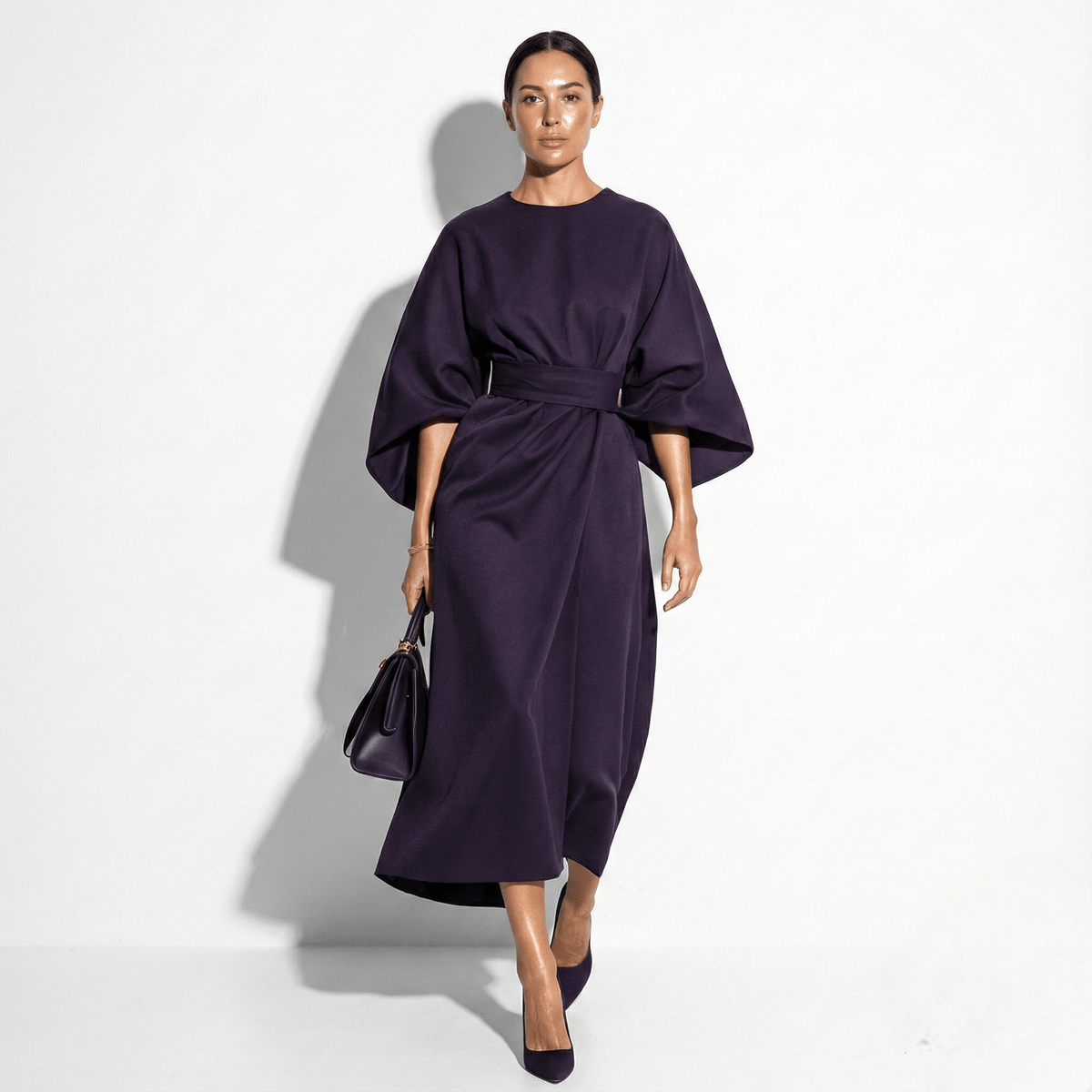 Maxi Dress with Kimono Sleeves and Waist Belt for women