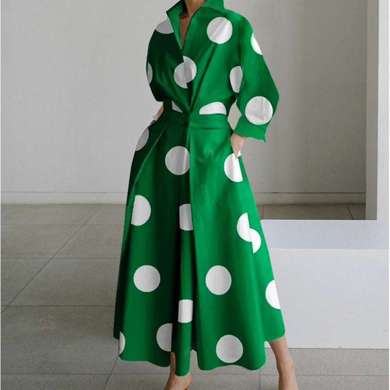 Maxi Dress with Shirt Collar and Gathered Waist for Womens