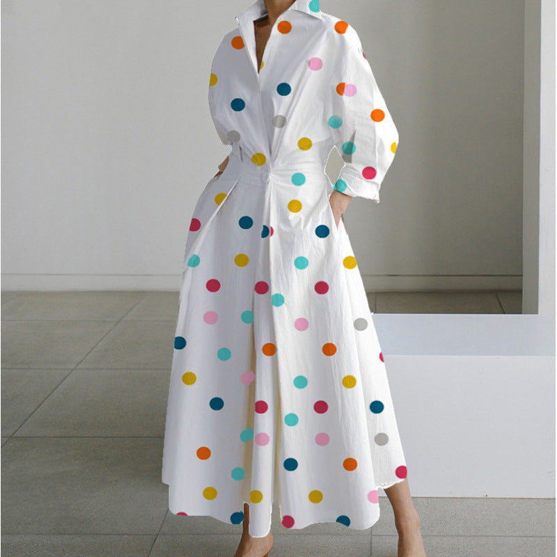 Maxi Dress with Shirt Collar and Gathered Waist for Womens