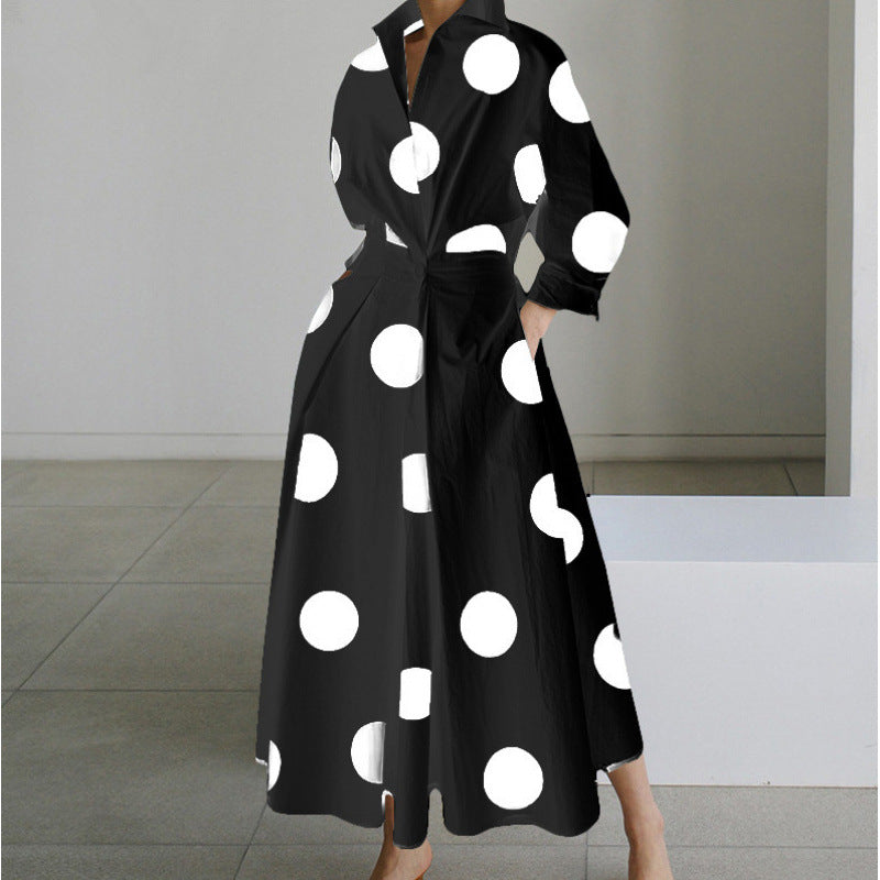 Maxi Dress with Shirt Collar and Gathered Waist for Womens