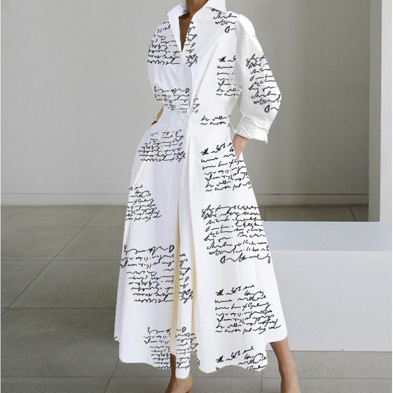 Maxi Dress with Shirt Collar and Gathered Waist for Womens