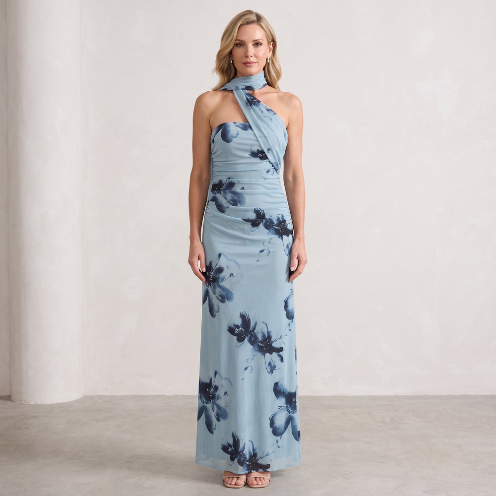 Asymmetric Maxi Dress with Floral Print for Women