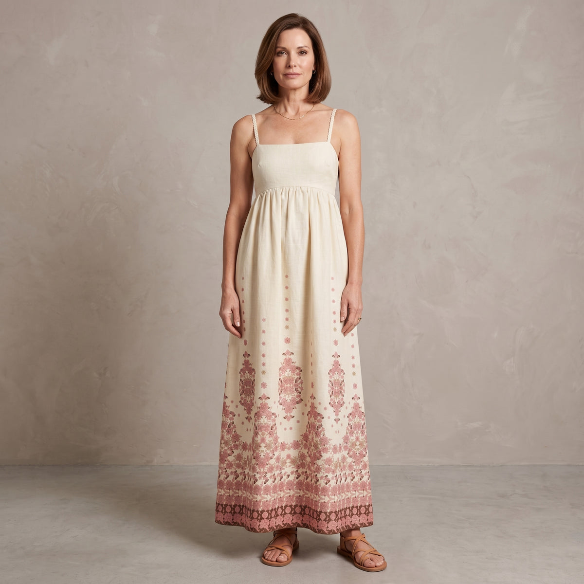 Embroidered Maxi Dress with Spaghetti Straps for Women