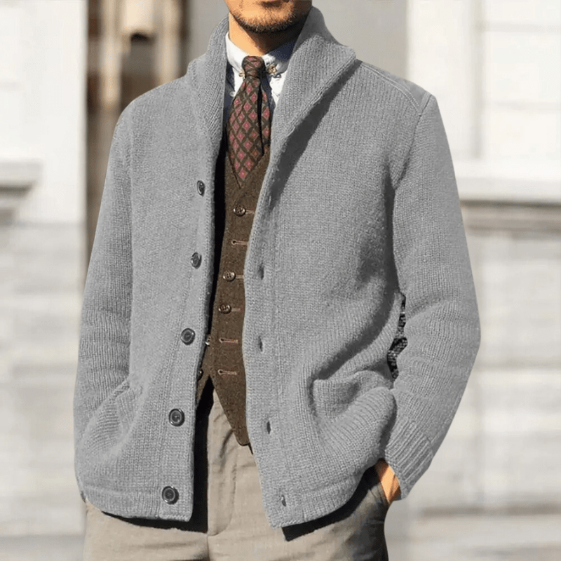 Knitted Cardigan with Shawl Collar and Buttons for men
