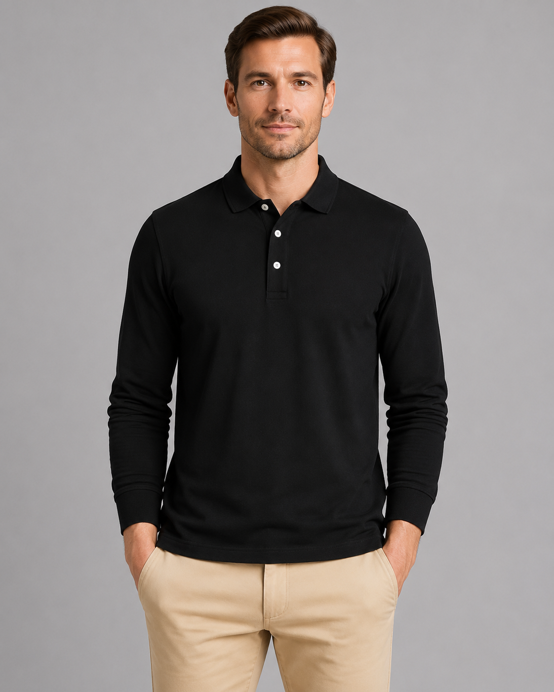 Polo Shirt with Ribbed Cuffs and Side Hem Vents for men