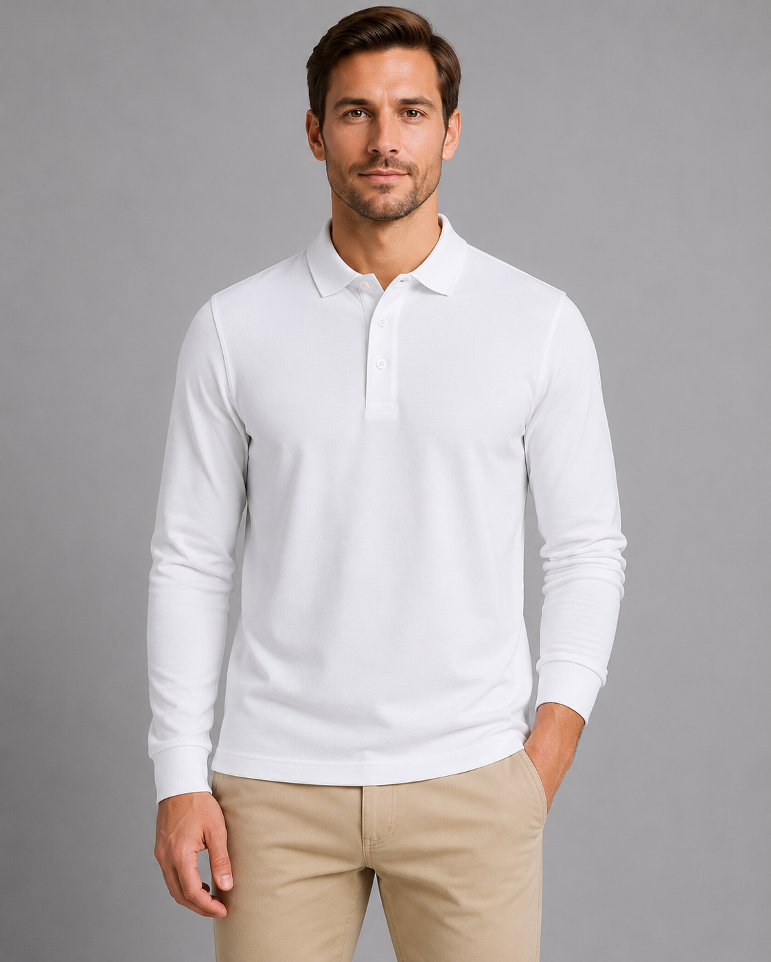 Polo Shirt with Ribbed Cuffs and Side Hem Vents for men