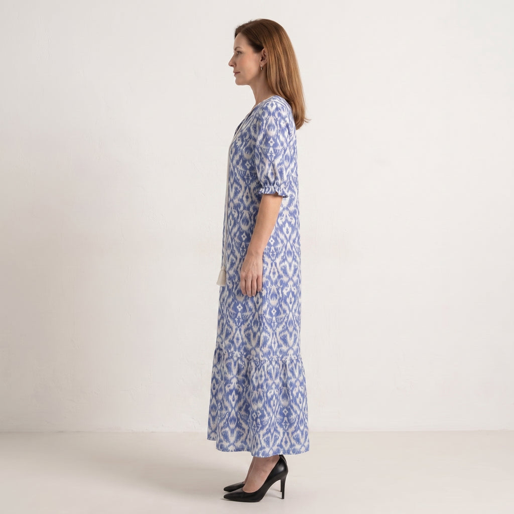 Relaxed Boho Maxi Dress with Tassel Tie V-Neck for Women