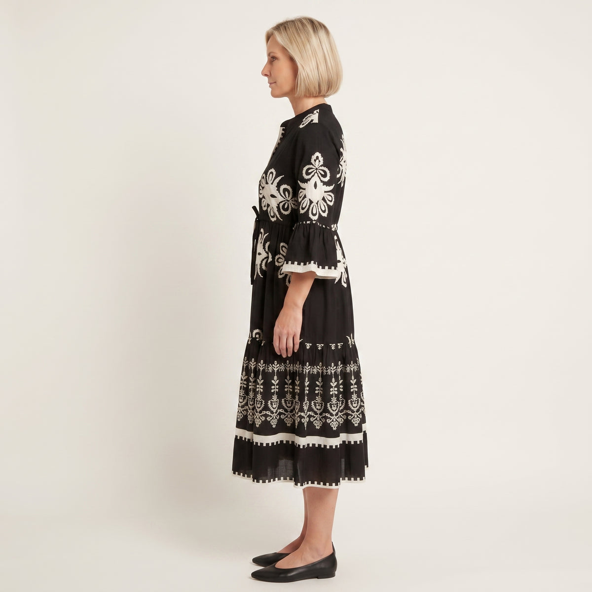 Floral Print Midi Dress with Tiered Skirt for Women
