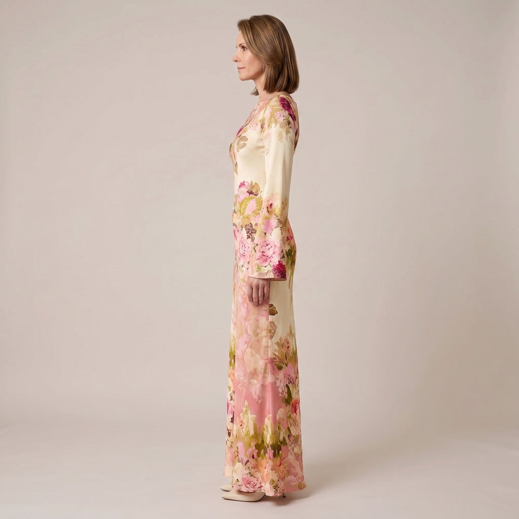 Bell Sleeve Maxi Dress with Floral Print for Women