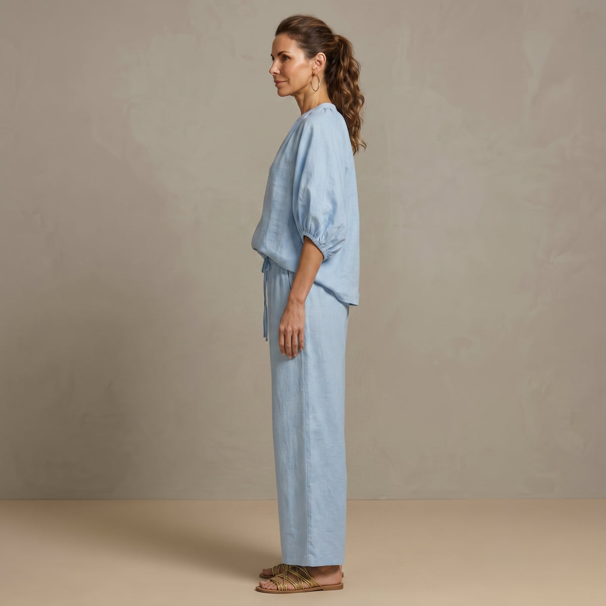 Balloon Sleeve Two-Piece Set with Drawstring Waist for Women