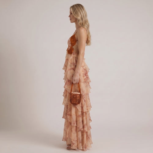 Butterfly Bodice Maxi Dress with Ruffle Skirt for Women