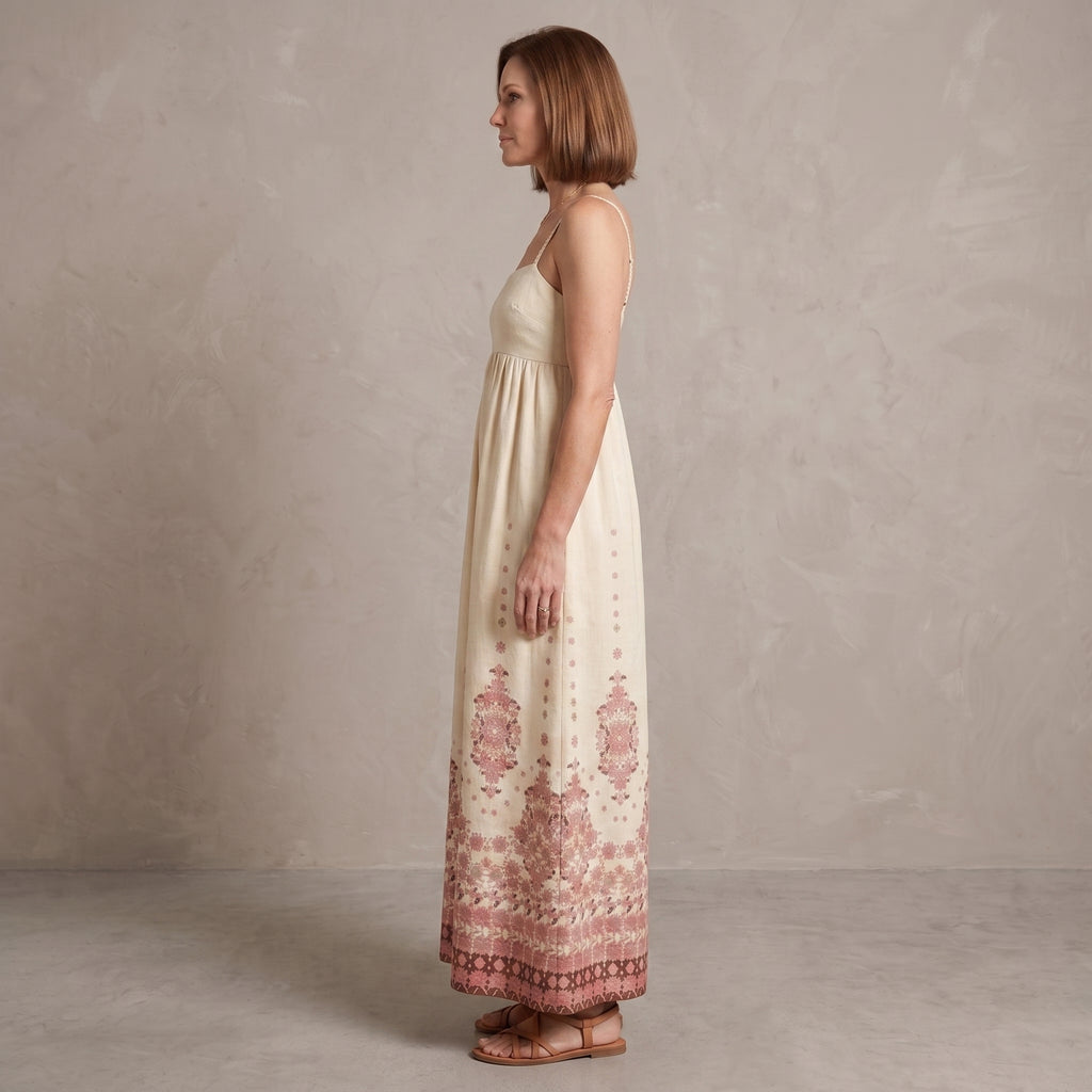Embroidered Maxi Dress with Spaghetti Straps for Women