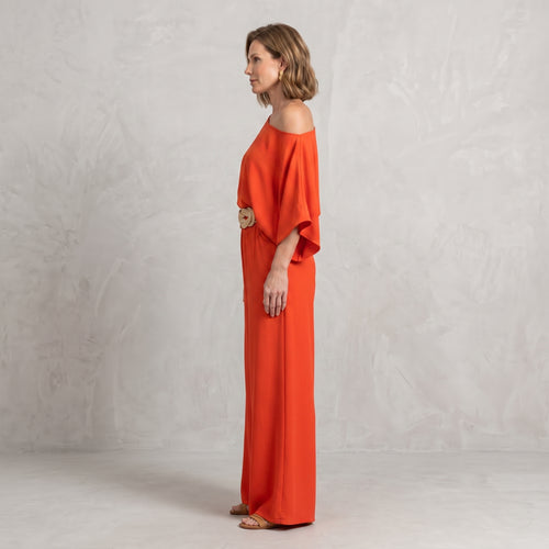 Asymmetric Off-Shoulder Set with Wide-Leg Pants for Women