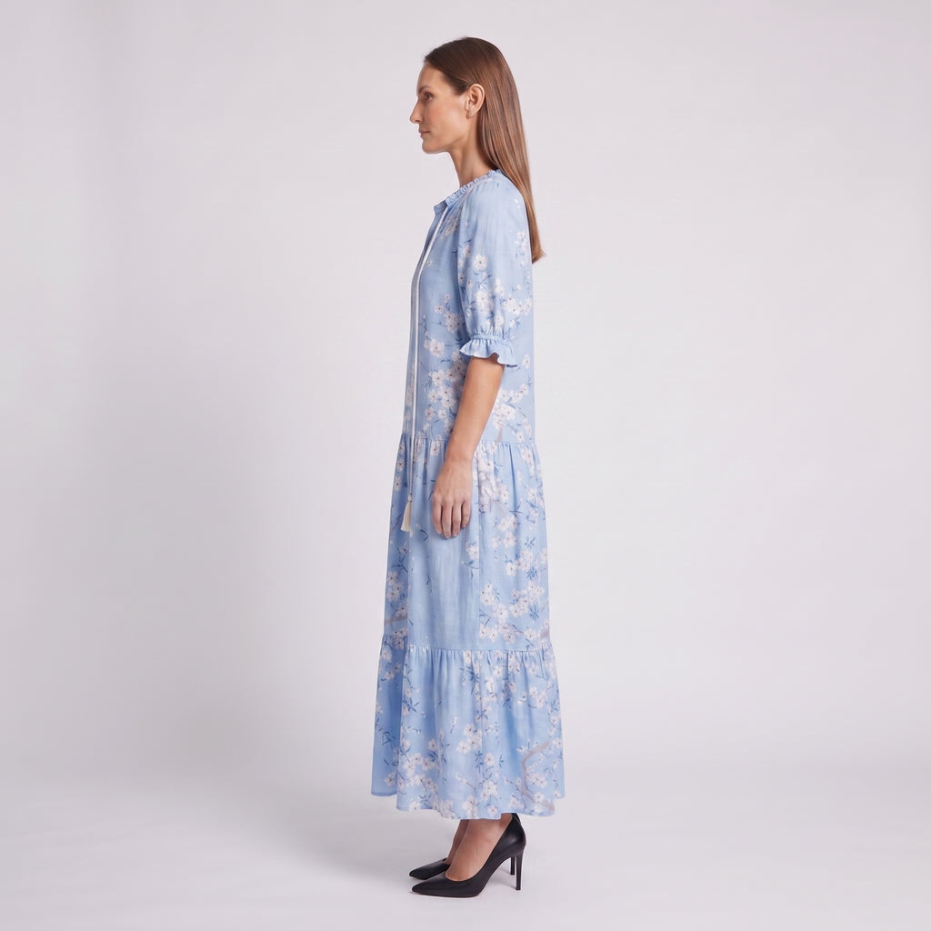 Floral Maxi Dress with Tassel Tie Neckline for Women