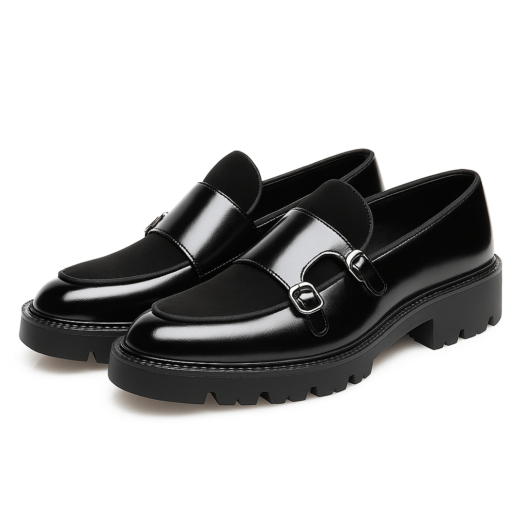 Monk Strap Loafers with Double Buckles and Lug Sole for Men