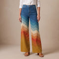 Multicolor Zigzag Pattern Wide-Leg Trousers with Front Pockets for Women