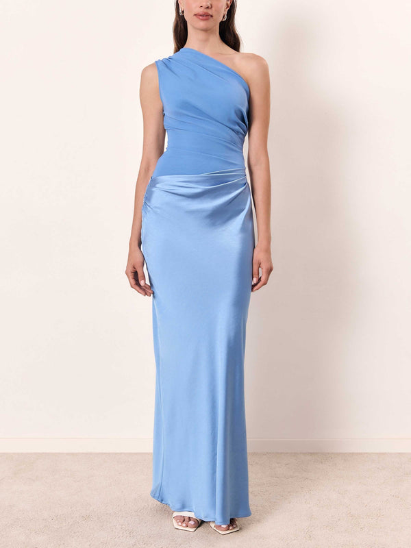 One-Shoulder Maxi Dress with Gathered Waist Detail for Women