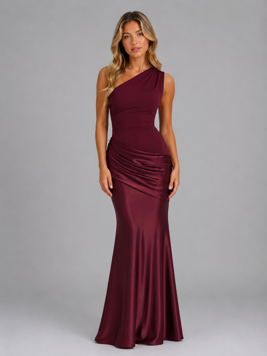 One Shoulder Maxi Dress with Ruched Hip Detail for women