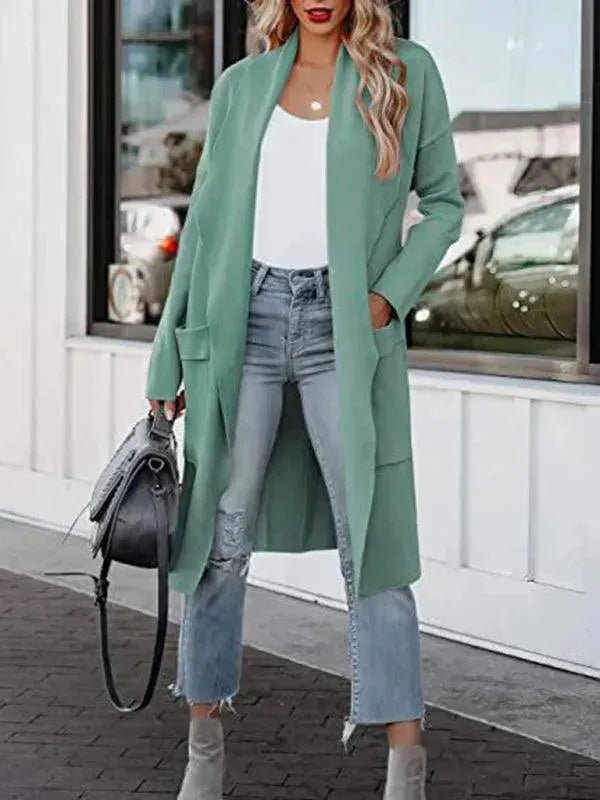 Open-Front Longline Cardigan with Pockets for Women