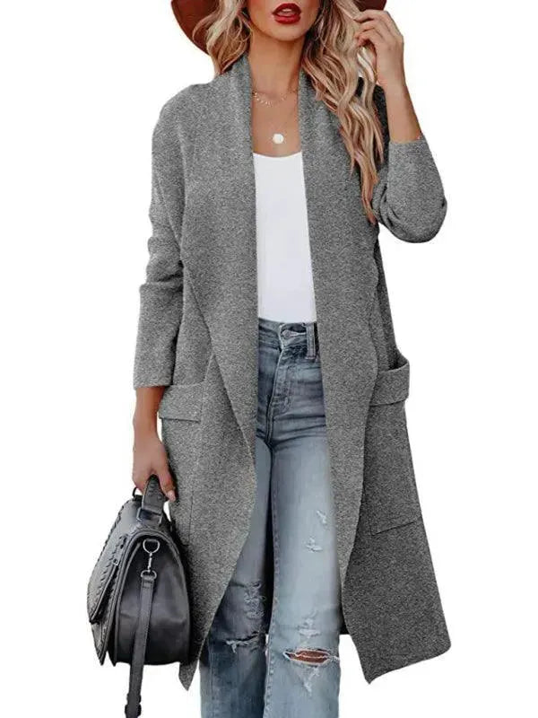 Open-Front Longline Cardigan with Pockets for Women