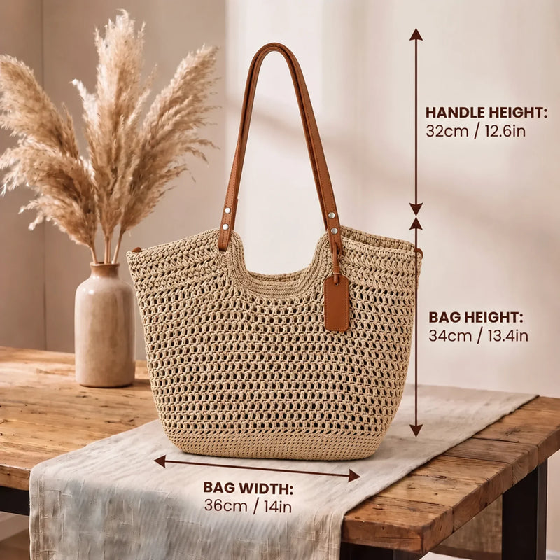 Open-Weave Tote Bag with Long Shoulder Straps for Women