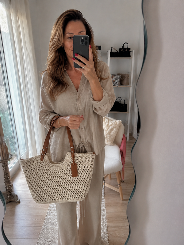 Open-Weave Tote Bag with Long Shoulder Straps for Women
