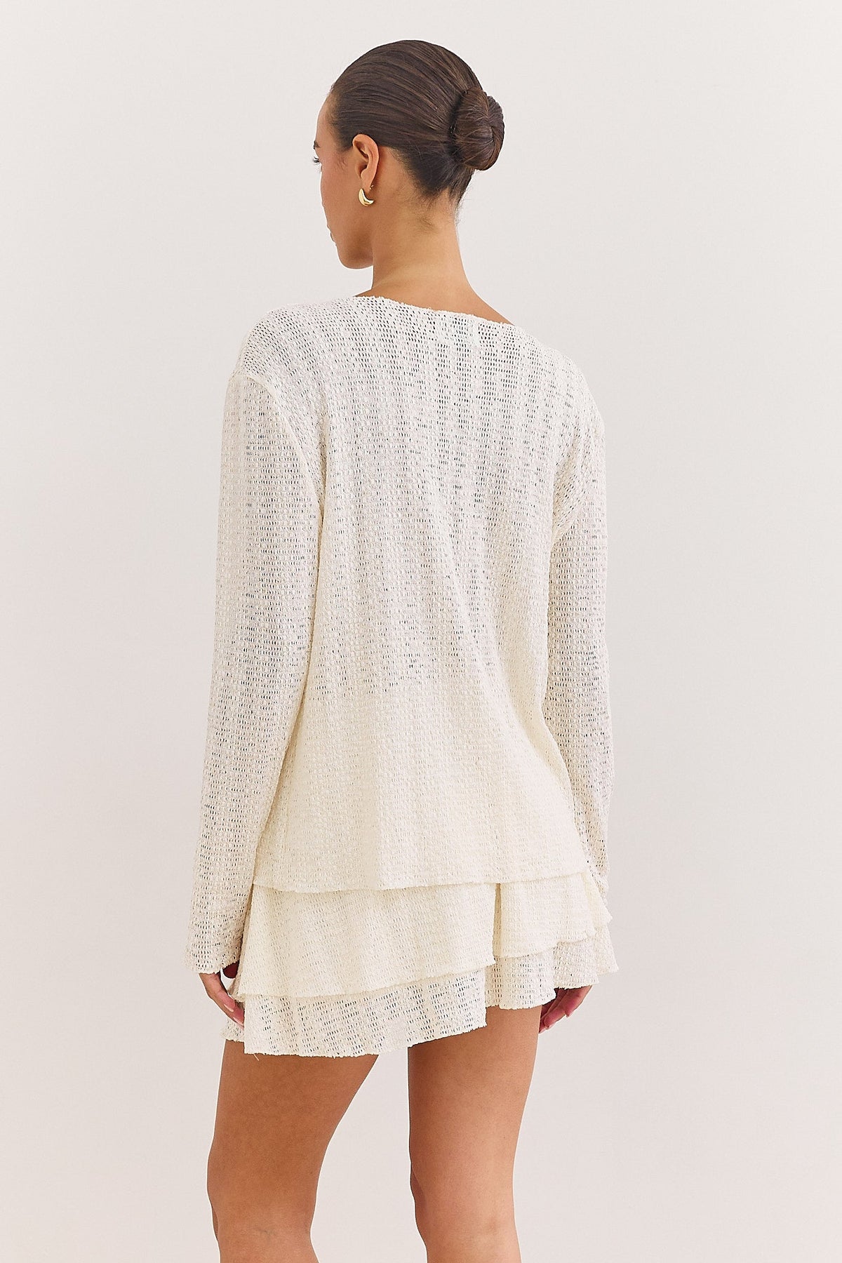 Openwork Knit Cardigan with V-Neckline for Women