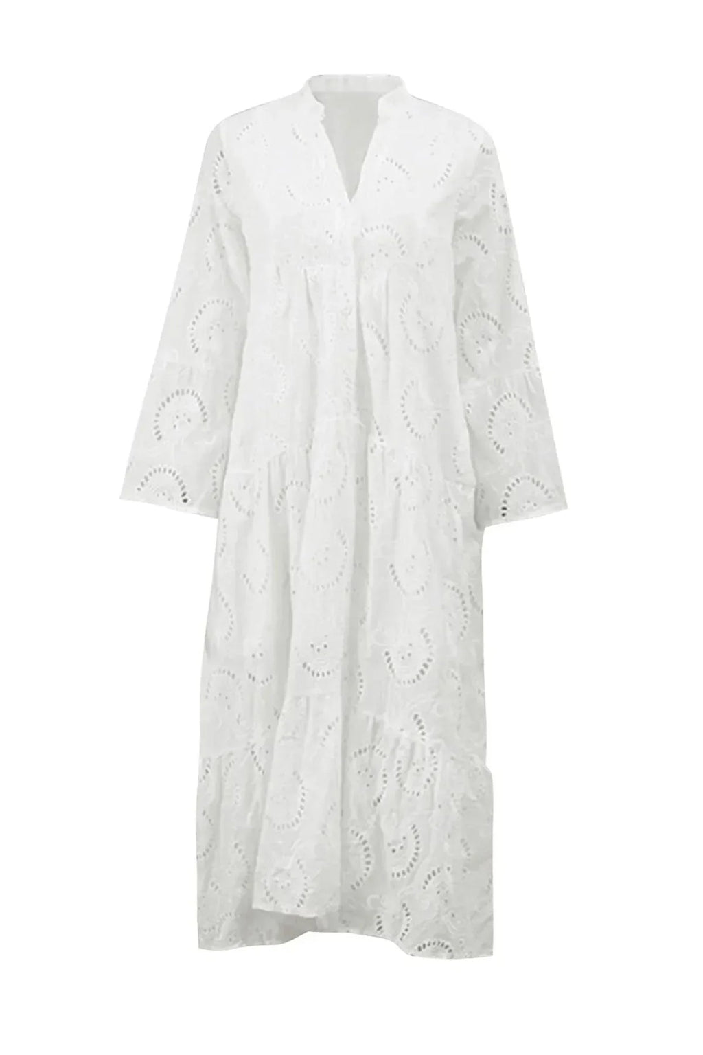 Openwork Long Dress with V-Neckline for Women