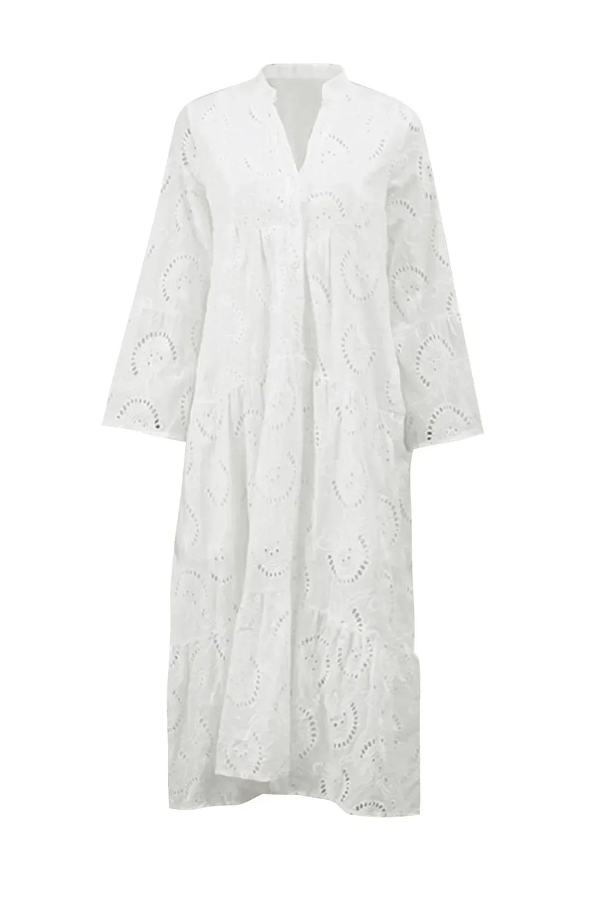 Openwork Long Dress with V-Neckline for Women