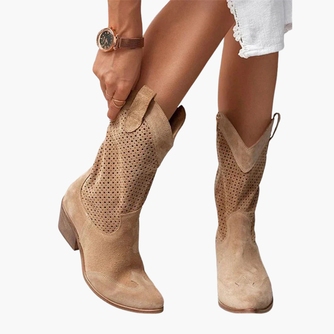 Openwork Western Boots with Pull Tabs for Women