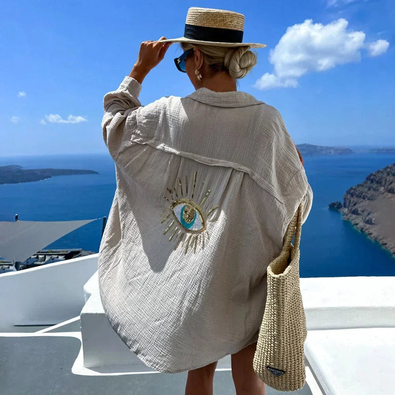 Oversized Blouse with Eye Motif Back for Women