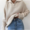 Oversized Half-Zip Jumper with Stand Collar for Women