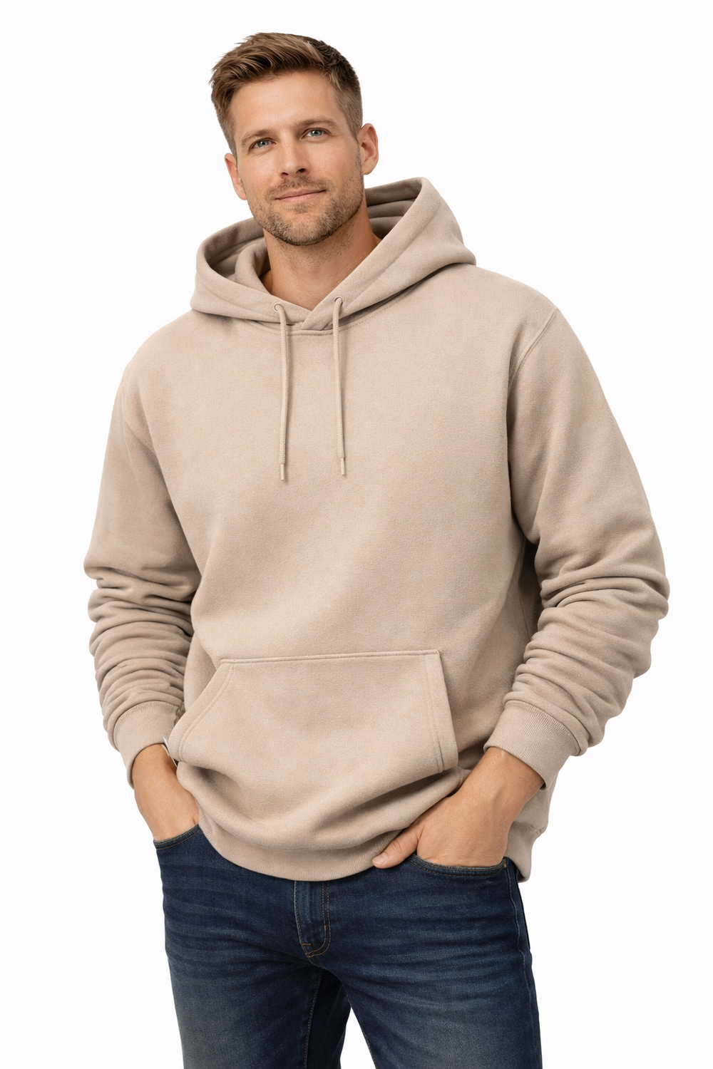 Oversized Hoodie with Fleece Lining and Front Pocket for Men