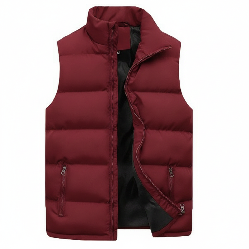 Padded Gilet with Stand Collar and Zip Pockets for men