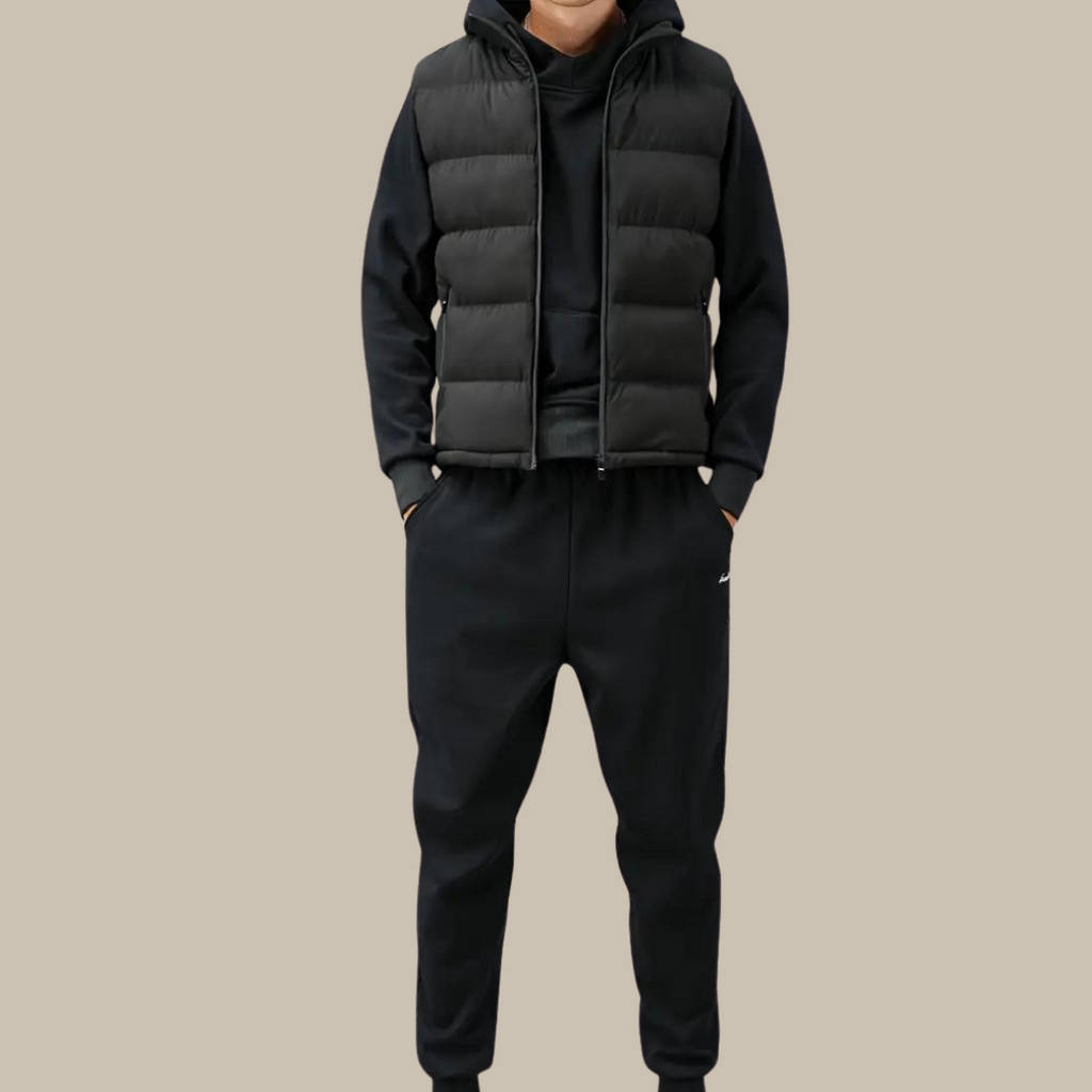 Padded Gilet with Stand Collar and Zip Pockets for men