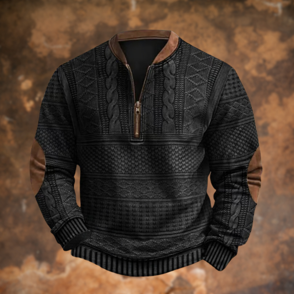 Patterned Knit Sweatshirt with Contrast Collar for men
