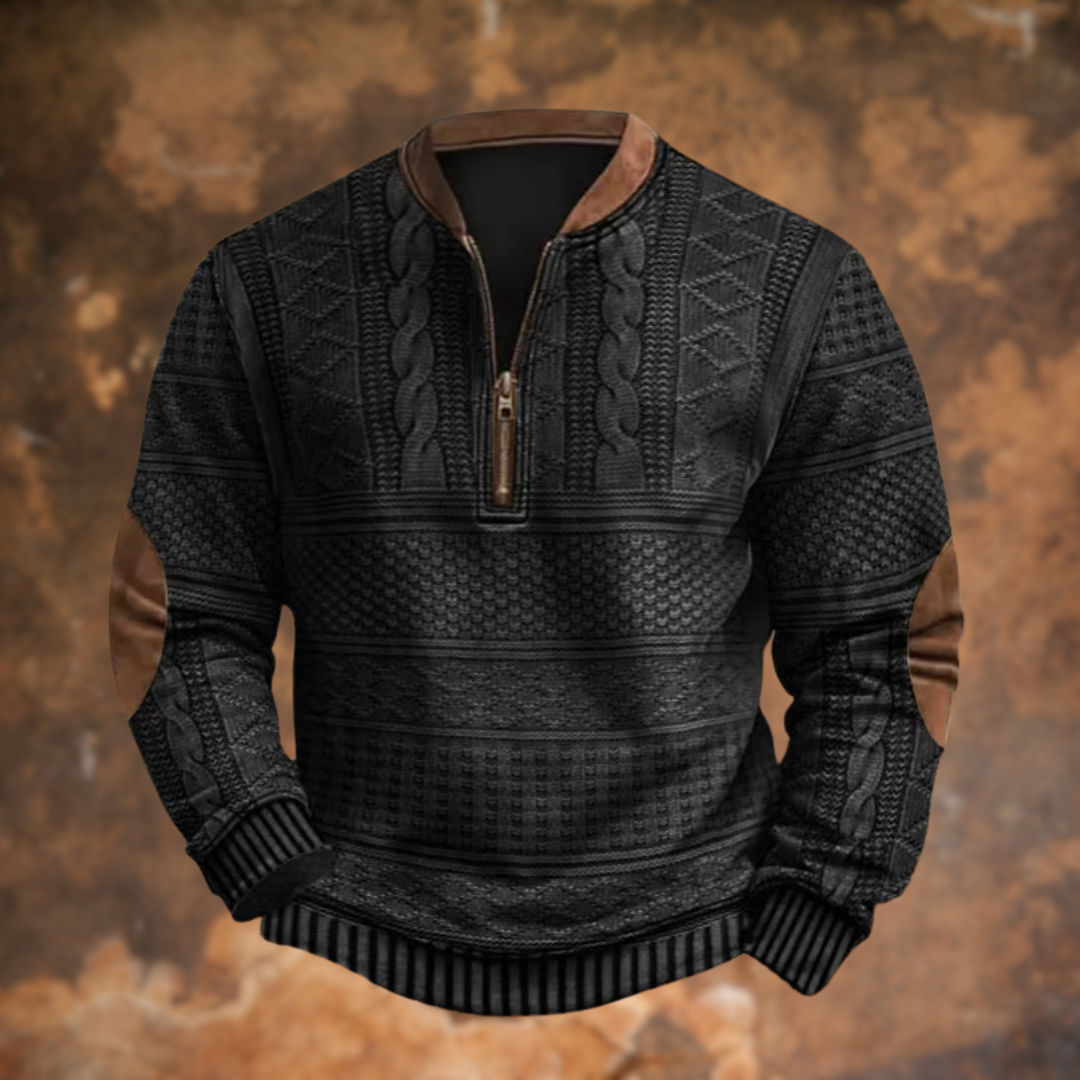 Patterned Knit Sweatshirt with Contrast Collar for men