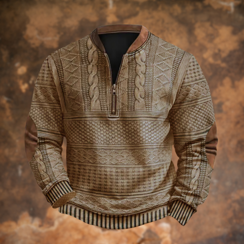 Patterned Knit Sweatshirt with Contrast Collar for men