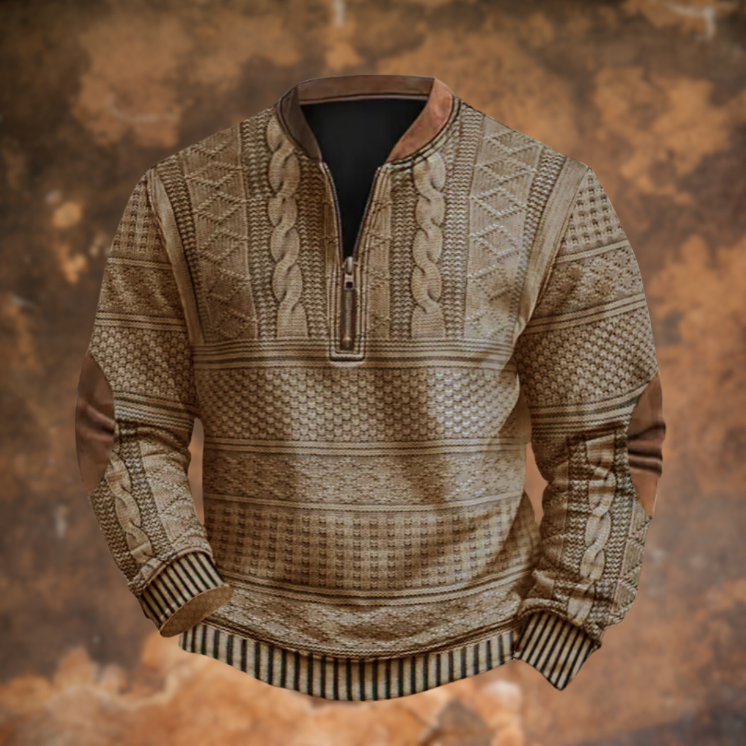 Patterned Knit Sweatshirt with Contrast Collar for men
