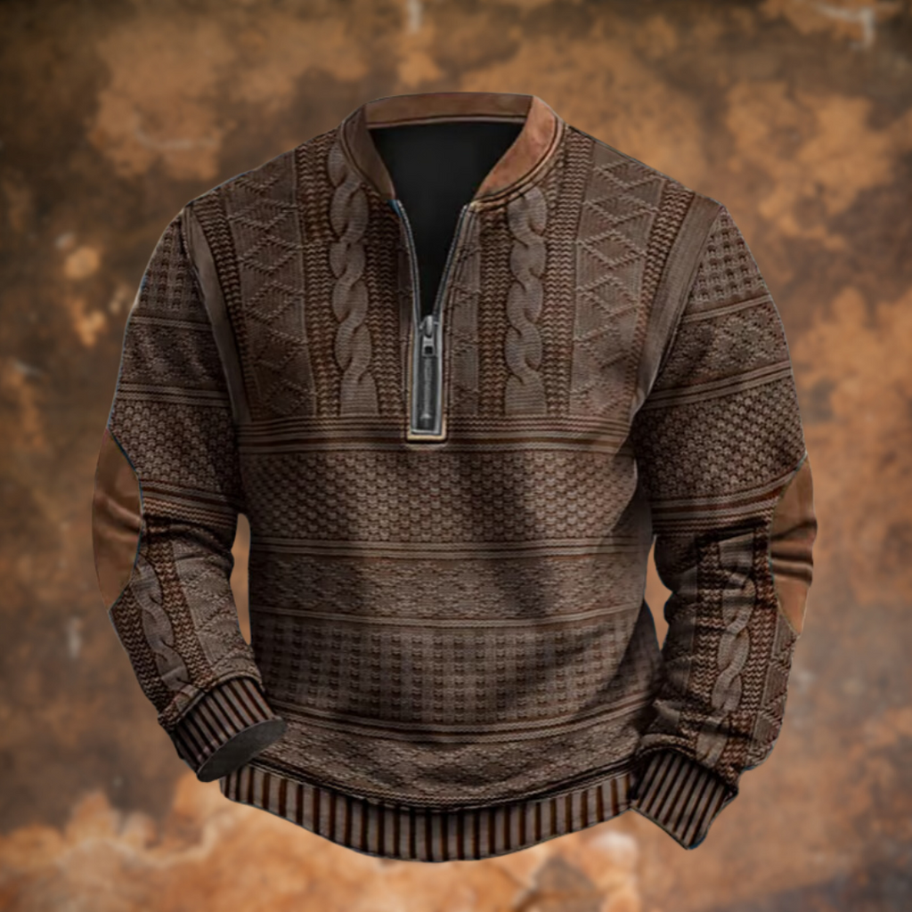 Patterned Knit Sweatshirt with Contrast Collar for men